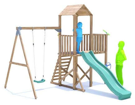 Dunster House Climbing Frame with Single Swing, High Platform & Slide BalconyFort