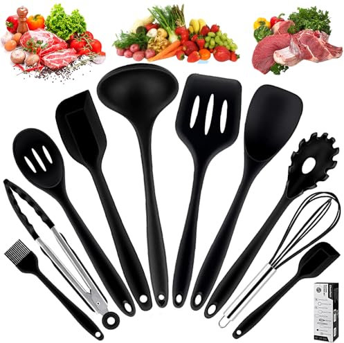 Lot de 10 ustensiles de cuisine en silicone - Accessoires de cuisine - Cuillères sans BPA résistantes à la chaleur - Lavables au lave-vaisselle