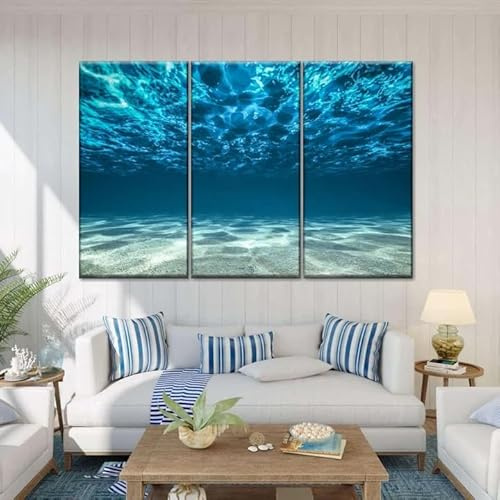 QYYAMDEQ Wandbilder Set Deko Bilder 3 Stück Leinwandbilder Unterwasser-Sonnenlicht 3 Platten Poster Wandbild Kunstdrucke Büro Küche Schlafzimmer Wandbilder Wohnzimmer Xxl