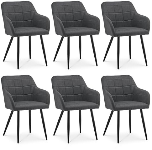 CLIPOP Esszimmerstühle 6er Set Stühle mit Armlehne, Leinen Bezug, Esszimmerstuhl Küchenstuhl Polsterstuhl, Stühle für Esszimmer (Leinen Dunkelgrau, 6er Set)