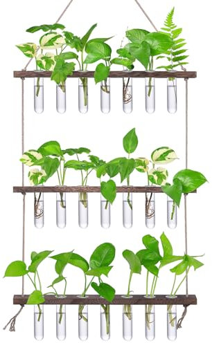 XXXFLOWER Wall Hanging Propagation Station with 3 Tiered Wooden Stand 21 Test Tubes Plant Holder Hydroponic Plants Terrarium Plant Lover Gifts Indoor Garden Decor