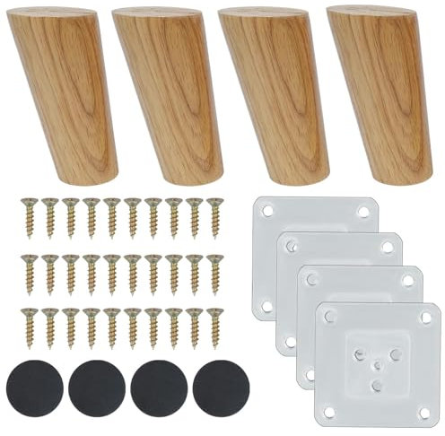 Luabue 4 Piezas Patas para Muebles Madera 10cm Patas de Madera para Muebles con Placa de Montaje y Tornillos Patas de Muebles para Sofá Mesa de Té Armario Mesas y Sillas