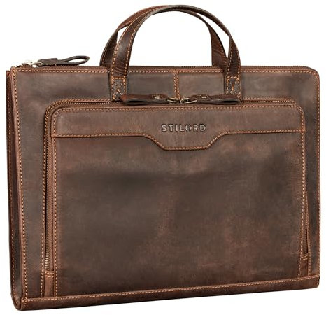 STILORD 'Silvano' Porte Document professionnel en Cuir Sacoche Vintage 13,3 pouces sac ordinateur homme femme cuir zippé porte documents a4 conferencier, Couleur:veleta - marron