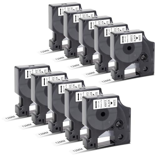 10x Kompatibel für Dymo D1 Etikettenband 12mm x 7m 45013 A45013 S0720530 Schwarz auf Weiß Schriftband für Dymo Gerät LabelManager 160 210D 360D 280 420P 500TS PnP Labelpoint 250 150 100 200 350