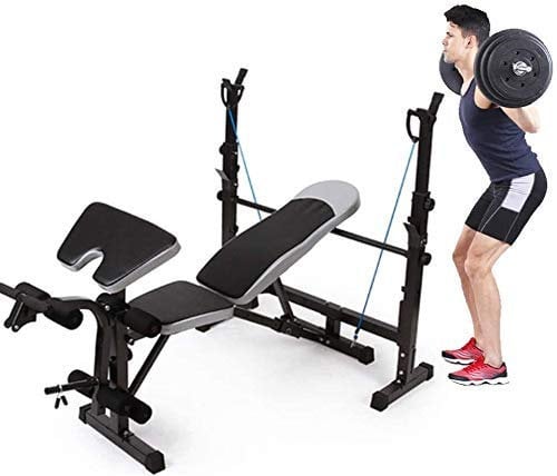 GLJTUO Hantelbank Mit Beinstrecker Und Beinbeuger, Trainingsbank, Langhantelablage, Hantelbankdrückständer, Krafttrainingsgerät,
