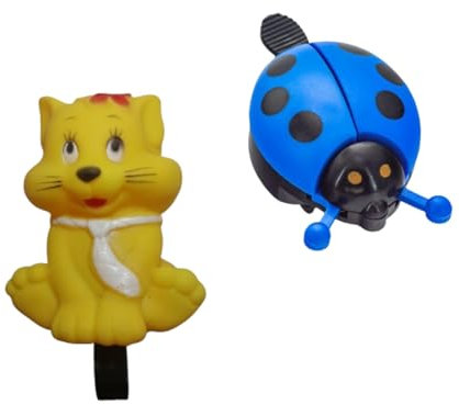 ANDINUS Dekorative Fahrradklingeln und Accessoires aus Vinyl – Für Fahrrad, Roller, Dreirad, Bett oder Kinderwagen – Verschiedene Tier- und Motivdesigns mit Halterung (Katze und Marienkäfer)