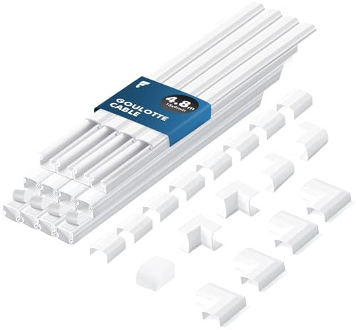 shinfly 4,8 m Cache Cable – Goulotte Passe Cable pour Câbles électriques, Goulotte Electrique, Passe Cable Mural – Cache Fil Electrique pour TV – Blanc 15 mm x 9 mm