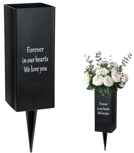 Jarrones de cementerio para tumba, jarrón de metal para decoración de tumbas, soporte de flores conmemorativo con picos para decoración de lápida de cementerio (1)