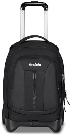 Invicta Trolley Scuola Plug Led, Nero, 3 in 1, Zaino Doppio Scomparto Con Carrello Sganciabile, Tasca Per PC, Tasca Per Borraccia, 34 lt, Scuola Media e Superiore, Viaggio, Zaino Ragazza e Ragazzo