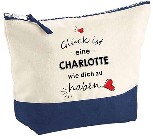 Große Kosmetiktasche Charlotte Glück haben – Schminktäschchen Make-up & Kulturtasche aus Baumwolle 5L – Geschenkidee Muttertag Geburtstag Schwester Weihnachten