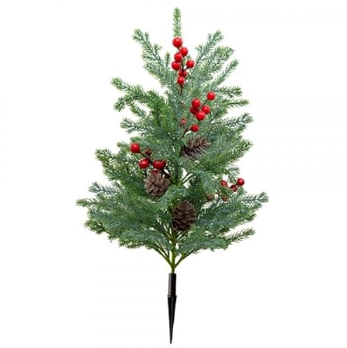 Harilla künstlicher Tannenzweig Weihnachtszweig, künstliche Weihnachtspflanzendekoration, Kunststoff-Tannenzweig mit Pfahl für Garten, Weihnachten, Advent, Jubiläum, Party, Rot Beeren Tannenzapfen