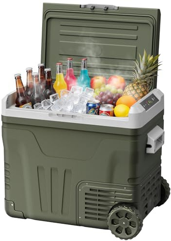 Antarctic Star Réfrigérateur 12 V 53 QT (50 L) - Compresseur électrique - Réfrigérateur de voiture - 15,6 °C ~ 20 °C, congélateur portable 12 V/24 V CC 100-240 V AC, refroidisseur 12 V avec roues et