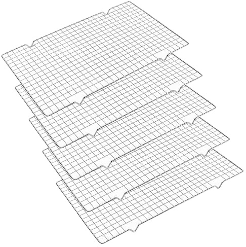 CHEUKYIU 5 Stück Kuchengitter Abkühlgitter, 40,5 x 25,5cm Karbonstahl Kuchengitter Rechteckig, Silber Backgitter zum Abkühlen für Kuchen, Grillen