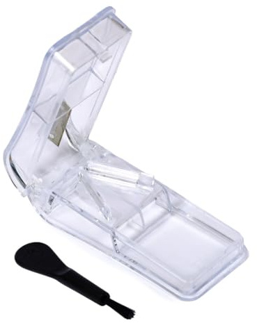 LARO Premium Tablettenteiler & Pillenschneider Transparent mit Reinigungsbürste 4 Stück Präziser Medikamententeiler, Anzahl:4