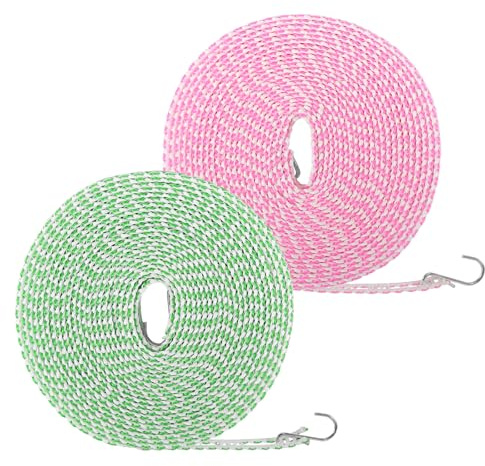 Verstellbare Wäscheleine für den Außenbereich, 2 Stück 8m Wäscheleine für Draußen Winddichte rutschfeste mit Haken Tragbare Nylon Doppel WäscheleineReise für Reise Camping Outdoor