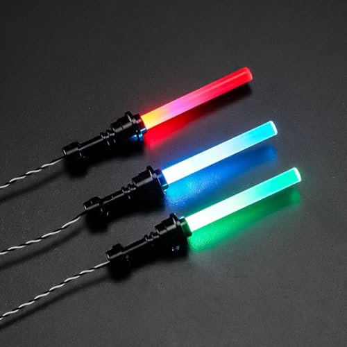 BRIKSMAX 3‑Farben LED‑Lichtschwert Lichtkit für LEGO Star Wars Minifiguren, 30 cm Kabel mit 15/20/30 cm modularen Erweiterungen, mehrfarbige Beleuchtung für Vitrinen & Schreibtische (ohne Minifigur)