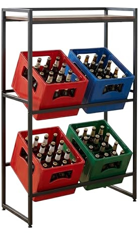 Relaxdays Getränkekistenregal, 4 Kisten, HxBxT: 117 x 74 x 32 cm, Ablage, Industrial Getränkekistenhalter, braun/schwarz