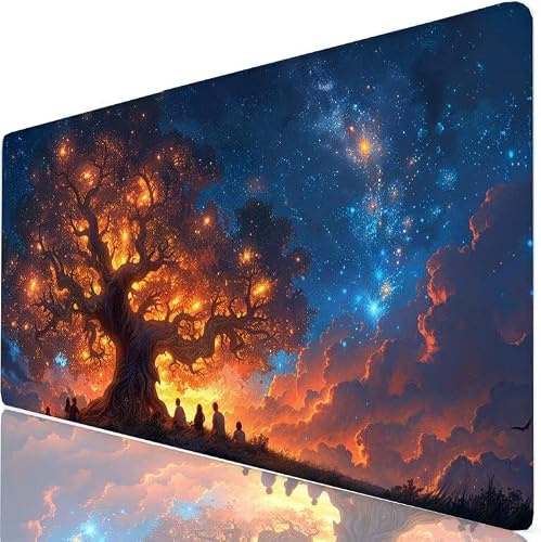 Mouse Pad 24 x 16 x 0.12 Inches Man Extended Mouse Mat Tree Large Desk Pad, Non-Slip Office Accessories with Waterproof Surface, Stitched Edges Protector, Keyboard Mat for Work From Home, Gift H0-953