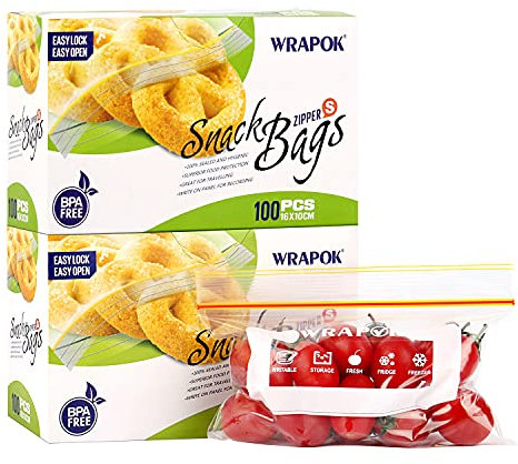 Snack Bag Zipper Sacs de rangement pour aliments Petit - 6,3 x 4 pouces (200 pièces) Micro-onde Congélateur Coffre-fort