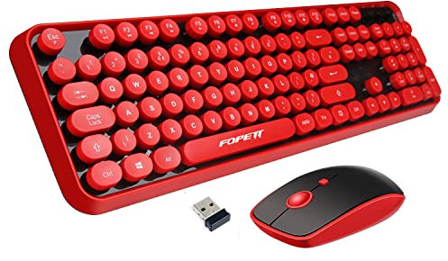 SADES Teclado inalámbrico y ratón, Teclado inalámbrico Linda con la tecla Redonda del Estilo Retro, V2020 (Negro), conectividad de 2,4 GHz, para la PC, Ordenador portátil