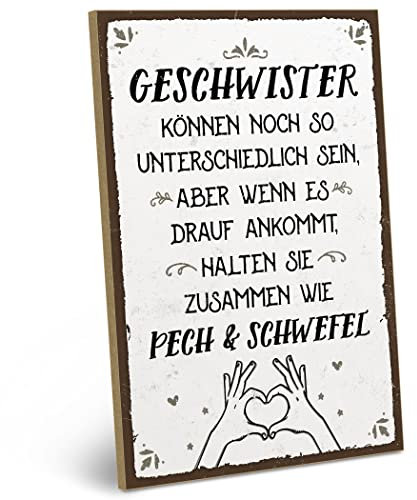 ARTFAVES® Wandbild Holzschild mit Spruch - GESCHWISTER HALTEN ZUSAMMEN - Türschild Retro Vintage Deko Bild Geschenk - Familie, Geschwister