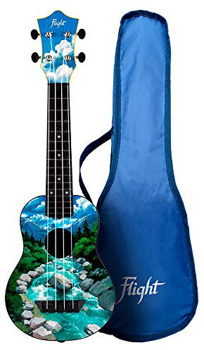 Flight TUS30 Slovenia Travel Sopran Ukulele - Travel Series - Decke: Linde mit Druck des Flusses Soca in Slowenien - Boden & Zarge: ABS - Hals/Griffbrett: ABS - inkl. Gigbag & Booklet