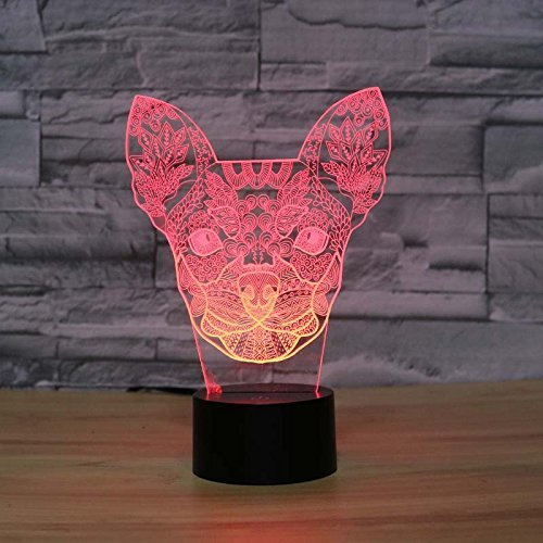 HPBN8 Ltd Optical Illusions 3D Chihuahua Hund Nacht Licht LED Lampen Tolle 7 Farbwechsel Berühren Tabelle Schreibtisch USB-Kabel für Kinder Schlafzimmer Geburtstagsgeschenke Geschenk