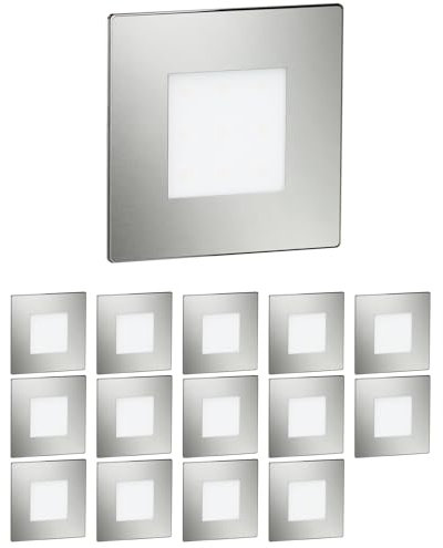 ledscom.de 15 Stück LED Treppenlicht/Wandeinbauleuchte FEX für innen und außen, eckig, edelstahl, 85 x 85mm, warmweiß