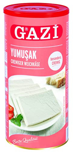 Gazi Yumusak Cremiger Weichkäse - 1x 800g Metalldose - Kuhkäse Käse Süzme Beyaz Peynir Cow Cheese 55% Fett i. Tr. 100% Kuhmilch mild mikrobielles Lab vegetarisch glutenfrei Halal
