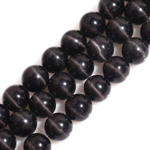 HAAMIIQII 60pcs 6mm Schwarz Cat Eye Perlen Runde Lose Edelstein Perlen für Schmuck Herstellung DIY Armband Halskette | 60 Stück, Halbedelstein-Perlen, Kristallheilung, Meditation, Yoga, DIY-Armbänder, Halsketten, Ohrringe, Bastelbedarf