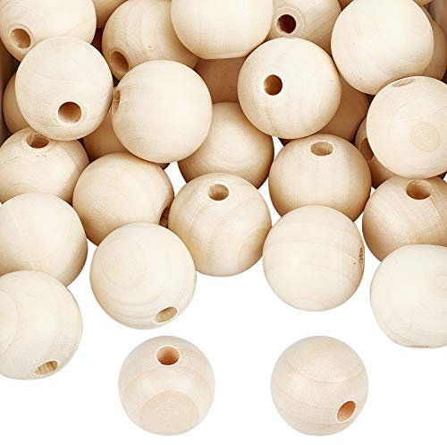 PandaHall Naturholzperlen, 50 Stück 30mm Runde Unvollendete Holzkugel Distanzstück Lose Perlen Für Makramee Garland Farmhouse Decor Armband Halskette Schmuck DIY Craft Making