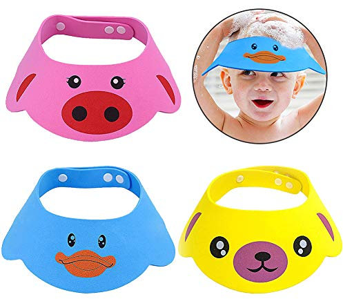 Duschhaube Baby, FANDE 3 Pcs Einstellbare Baby Shampoo Cap, Kinder Wasserdichter Schutz Badekappen, Duschhaube Kinder, Kinder Dusche Schützen