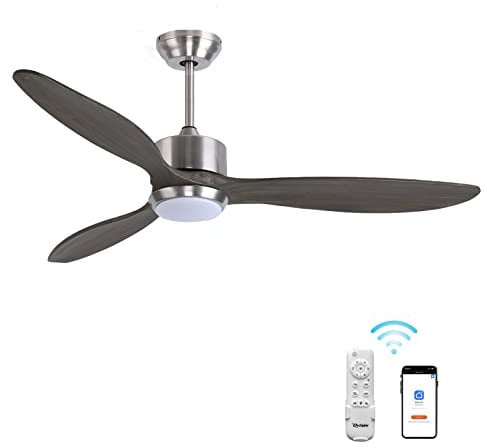 Ovlaim Quiet 132cm ventilatore da soffitto in legno massiccio con telecomando luminoso, 3 lama grande moderno intelligente ventilatori da soffitto per camera da letto soggiorno, Grigio