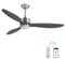 Ovlaim Quiet 132cm ventilatore da soffitto in legno massiccio con telecomando luminoso, 3 lama grande moderno intelligente ventilatori da soffitto per camera da letto soggiorno, Grigio
