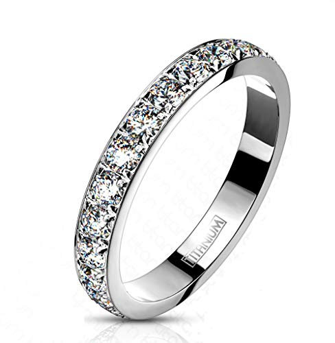 Paula & Fritz® Ring Damen Silber Zirkonia Klar Titan Grade 2 Größe 54 (17,2) 3-mm breit Partnerring Ehering Verlobungsring Memoire-Ring Damenring