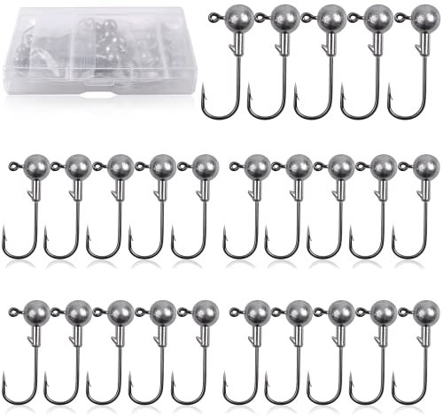 Jigköpfe Angelhaken Set 30stk Gummifische Angeln Jighaken Bleikopf Haken mit Round Jighead für Raubfischangeln, Bleikopf-Angelhaken (5g-30Stk)