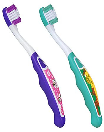 Wellsamed 1 Stück Kinderzahnbürste Grün mit Schildkröten-Aufdruck, Zahnbürste für Kinder und Babys von 0-6 Jahren