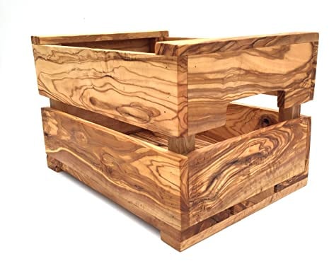 Kiste handgefertigt aus Olivenholz Größe M 30x22x19 cm Aufbewahrung Gemüsekiste Obstkiste Dekor Holzkiste Hochwertig
