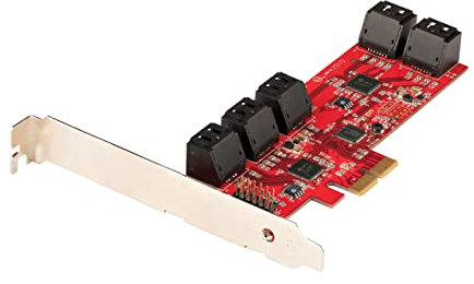 StarTech.com Tarjeta PCIe Controladora SATA de 10 Puertos - Tarjeta de Expansión PCI Express SATA - 6Gbps - Perfil Bajo/Completo - Conectores SATA Apilados - ASM1062 sin RAID (10P6G-PCIE-SATA-CARD)