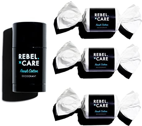 Rebel Care Deodorant Fresh Cotton 75 ml + 3 Nachfüllpackungen – 100% natürlich, 12 Monate Schutz, ohne Tierversuche. Dies ist ein klassisches Deo für einen klassischen Typen.