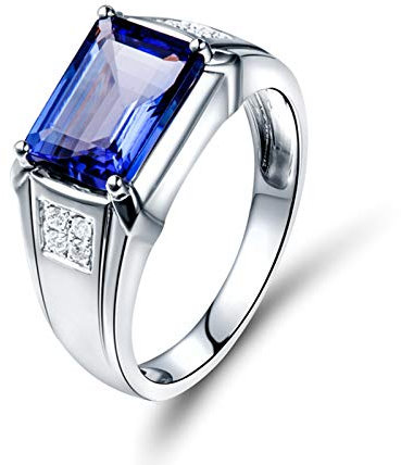 18K(750) Weißgold Ring Daumen Herren, 4ct Tansanit Ring Bunt mit Diamant Ringe Valentinsschmuck Größe 65 (20.7)