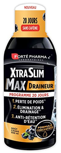 Forté Pharma - XtraSlim Max Draineur | Complément Alimentaire Brûleur de Graisses à boire, Elimination, Minceur, Rétention d'eau | Frêne, Pissenlit, Papaye, Sureau | Flacon 500 ml = 20 jours