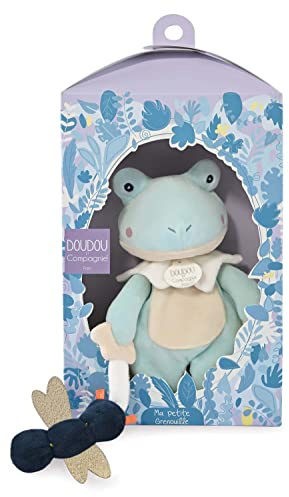 Doudou et Compagnie - La Colline aux Oiseaux – Ma Petite Froille – Kuscheltier Frosch – Mandel – 27 cm – Geschenk zur Geburt – schöne Box für Nistkasten DC4052