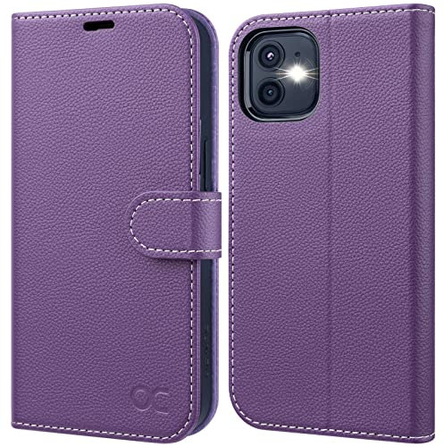 OCASE iPhone 12 Hülle iPhone 12 Pro Handyhülle [Premium PU Leder] [Kartenfach] [Magnetverschluss] Lederhülle RFID Schutzhülle Klapphülle Case Cover Etui Kompatibel für iPhone 12/12Pro Violett Litschi