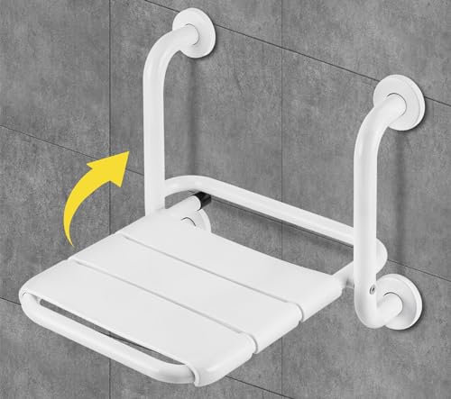 Folding Shower Seat Wall Mounted with Grab Bar Fold Down Shower Seat Wall Mount Shower Bench with Arms for Inside Shower Elderly Pregnant Disabled Sauna