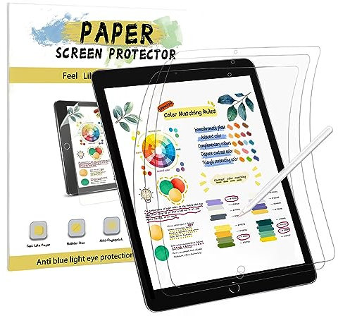 Hiins 3 Pack Carta Matte Pellicola Protettiva Compatibile con iPad 9/8/7 (Modello 2021/2020/2019, 9°/8°/7° Generazione) 10.2 pollici, pellicola di scrittura antiriflesso per disegnare, scrivere.