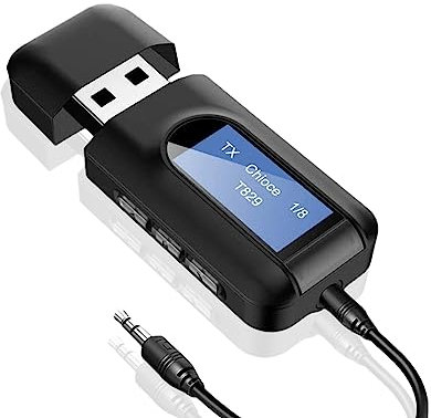 Adaptador Bluetooth de Audio: 2 en 1 USB Bluetooth 5.0 Adaptador para TV, transmisor de Audio Receptor con Pantalla LCD, Jack de 3,5 mm, transmisor Bluetooth de Baja latencia para PC, Auriculares