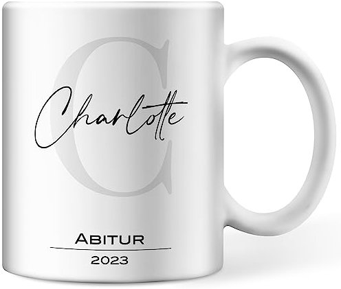 Personalisierte Tasse zum Abitur Schulabschluss Master Bachelor Doktor Abschluss, Keramitasse mit Initiale, Namen, Abschluss und Jahr (Tasse)