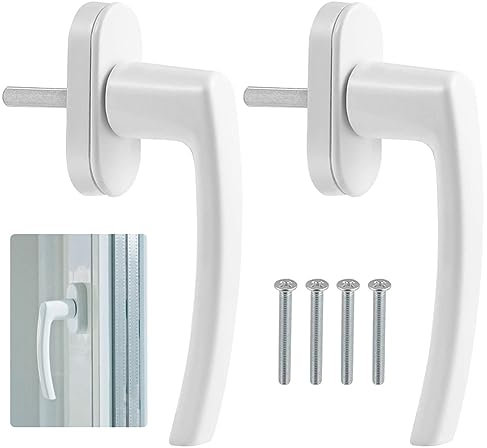 PHIEZC Confezione da 2 maniglie per finestra in acciaio, serratura per finestra scorrevole, maniglia per porta balcone con 4 viti, adatta a tutte le comuni porte e finestre per balconi (bianco)