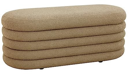 SVITA Blossom XL Hocker mit Stauraum Sitzhocker Ottomane Boucle-Bezug Hellbraun
